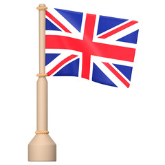 The Union Jack on a wooden pole with a rope 3D Icon Illustration. Low Poly Style.