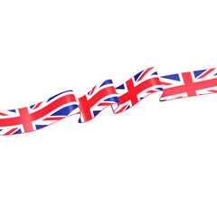 Horizontal and swirling Union Jack ribbon 3D Icon Illustration. Low Poly Style.