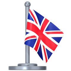 The Union Jack on a shiny metal stand 3D Icon Illustration. Low Poly Style.