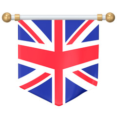 Triangular Union Jack banner hanging from a bar 3D Icon Illustration. Low Poly Style.