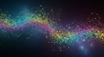 Abstract flowing lines of light in vibrant pink teal and yellow hues