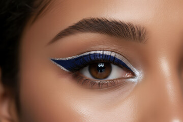 Obraz premium Close up of a womans eye with dramatic blue and silver eyeliner