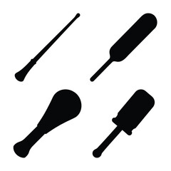 Black silhouettes of various handheld tools and implements