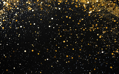 Black backdrop sprinkled with sparkling golden confetti, creating a festive, elegant design