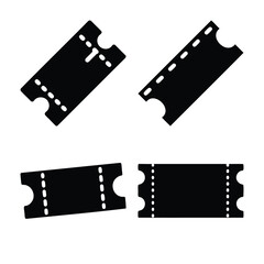 Ticket icons set with tear-off perforations and rounded edges