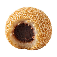 Close-up of a delicious chinese sesame ball with red bean paste