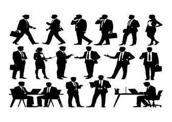 The collection of diverse professional business people silhouettes features 