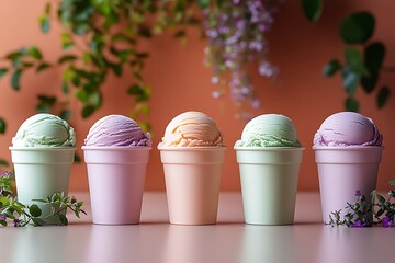 A delightful row of pastel ice cream cups promising a sweet and refreshing treat