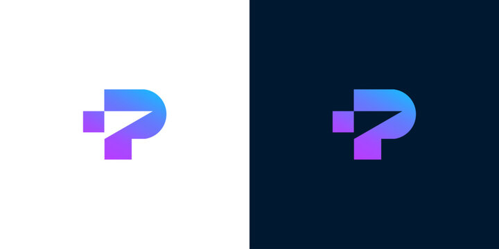Modern Letter P Logo Design with Abstract Geometric Shapes and Gradient Colors
