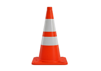 Bright orange traffic cone with white stripes for road safety