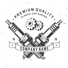 Fototapeta premium Auto service logo, emblems, badges and icons. Vector. For expert service car repair center, restoration and car club with gears and spark plug silhouette