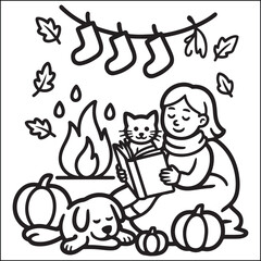 Cozy girls season black and white coloring pages