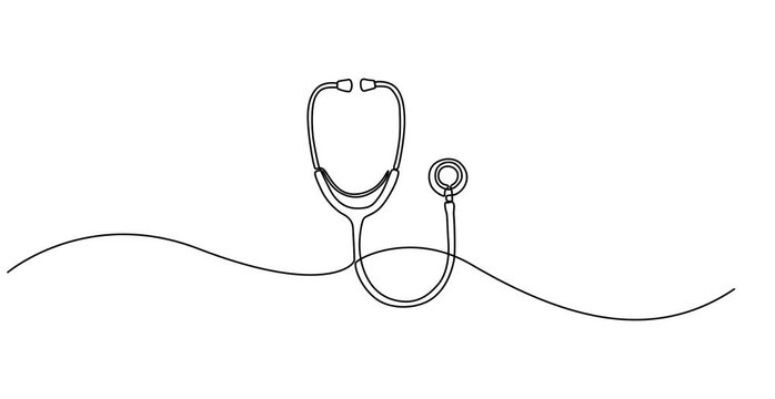 Animated self drawing of  World health day medical stethoscope single line art, continuous one line drawing of Isolated outline vector icon, Single one line Medicine stethoscope single continuous