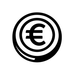 White Euro Symbol on Black Coin Icon – Minimal European Finance Vector Concept