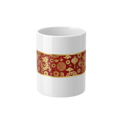 Elegant white container with traditional golden Chinese dragon and auspicious Fu character pattern, celebrating prosperity