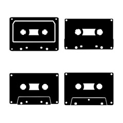 Obraz premium Retro music audio cassette tape silhouette collection set.