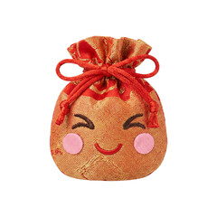 Isolated realistic chinese gift pouch featuring a happy smiling face