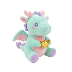 Adorable Chinese Dragon Plush Toy Holding Golden Ingot Mascot for Good Fortune