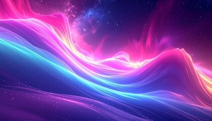 abstract, neon aurora, flowing streaks, soft gradient, star particles, dreamy glow, futuristic lights, vibrant color, modern wallpaper, atmospheric, template, bright neon, smooth motion, artistic, dec