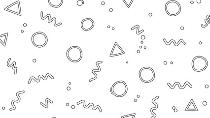 Seamless geometric pattern background in black and white minimalist design with simple shapes circles triangles lines contemporary wallpaper