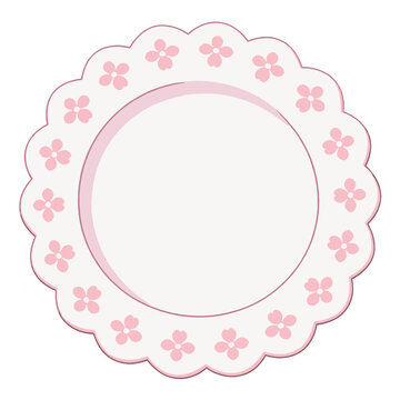 Decorative round lace doily plate mat with pink flowers pattern minimalist cartoon vector illustration graphic design for crafts