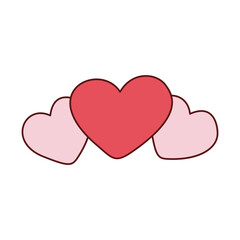 Three hearts, love in doodle style. White background.