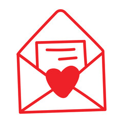 Letter with a heart in doodle style. White background.