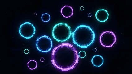 Abstract Technological Circles Background with Neon Glowing Light Effects Rings Hi Tech Future Design Wallpaper Concept Image with Dark Space
