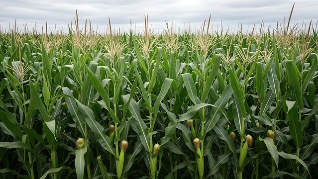 Vast field of green corn stalks