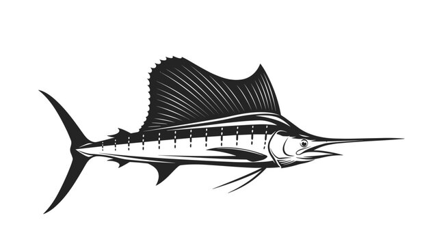 Sailfish Illustration Black and White Vintage Style.