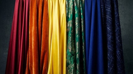 Fototapeta premium Draped Fabrics in a Vibrant Spectrum of Colors and Diverse Textures