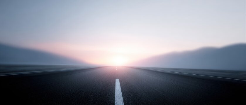 new year fresh start concept, open road with sunrise, minimal landscape, motivational theme