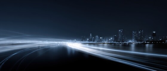 Obraz premium smart city concept, illuminated buildings and data lines