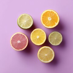 Fototapeta premium minimal citrus fruit flat lay, fresh colors, healthy lifestyle concept