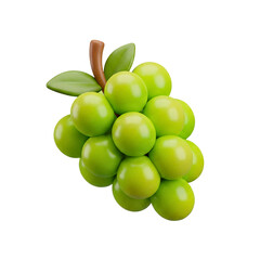 Green grapes plastic 3D Icon on transparent.