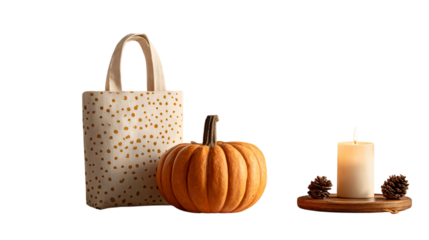 Cozy autumn decor with tote bag and candles