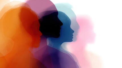 abstract colorful human silhouettes overlapping, diversity and inclusion theme