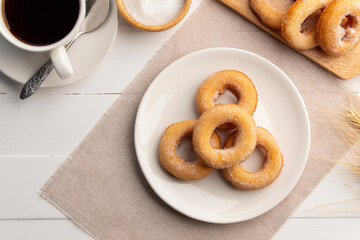 Sugar Coated Donuts on a plate.Thai ancient dessert food.