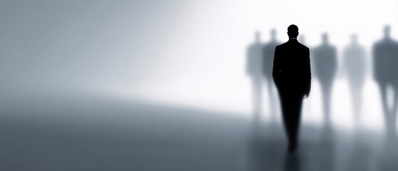 Fototapeta premium leadership concept, person ahead of silhouettes