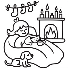 Cozy girls season black and white coloring pages