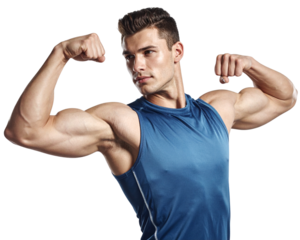 “Fitness trainer flexing, transparent background” 