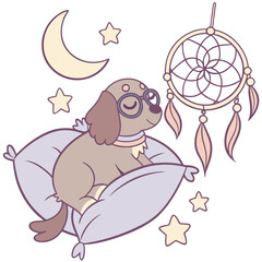 Creative SVG: Playful American Water Spaniel with wearing glasses in a Dreamland colored Fantasy dream theme