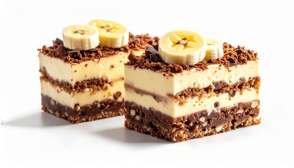 banana chocolate cake squares with fresh banana slices