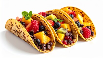 sweet pancake tacos with berries and tropical fruit