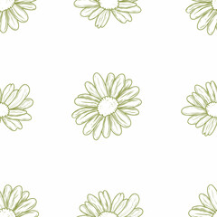 Seamless vector pattern with large daisies on a white background. Ideal for fabric, packaging, stationery, wallpapers, and modern decorative design.