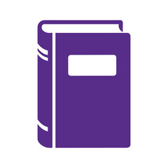 Purple book icon with white label