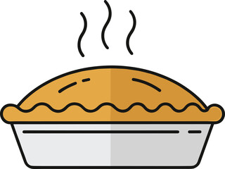 Hot baked pie vector illustration with steam, minimal line style dessert icon for bakery and food design
