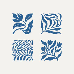 Hand Drawn Floral Botanical Elements Set, Minimalist Folk Art Leaves and Flowers Illustration, Scandinavian Style Nature Ornament Vector