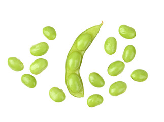 Soybeans, edamame beans on transparent png. Top view