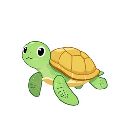 Obraz premium Cute green cartoon turtle with yellow shell